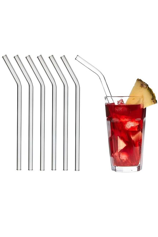 ASYA BAZAAR-Set of 6 Transparent Glass Curved Straws 1