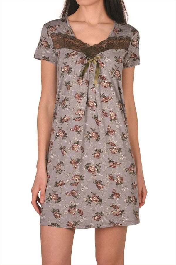 Nicoletta-Women's Tunic Nightgown Wide Strap Lace Viscose Lycra Gray 1
