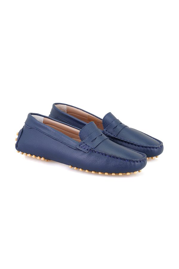 Desa-Women's Navy Blue Leather Loafer 1