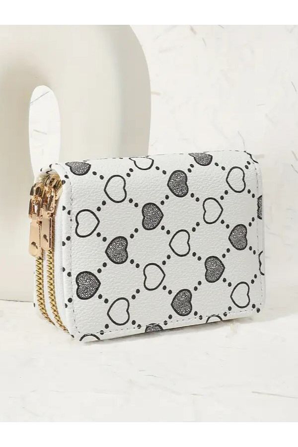 DOODLE-Heart Pattern, Double Zipper Wallet, for Daily Use 1