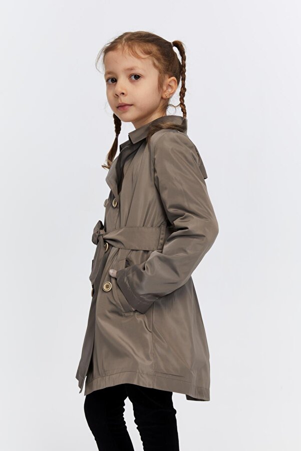 Benittokids Girl's Trench Coat with Tie Waist 51316- Trendyol