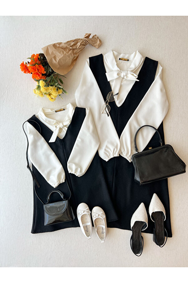 KÜÇÜĞÜM BUTİK Siyah Renk Kısa Kaşe Jile Elbise Anne Kız Kombini (Tekli Satılmaktadır)