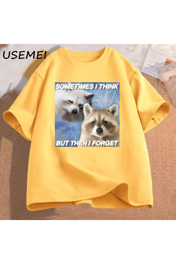 Drippy-Funny Meme Pattern T-Shirt - Sometimes I Think, Then Garbage Forget, Raccoon Cat - Dark Humor 1