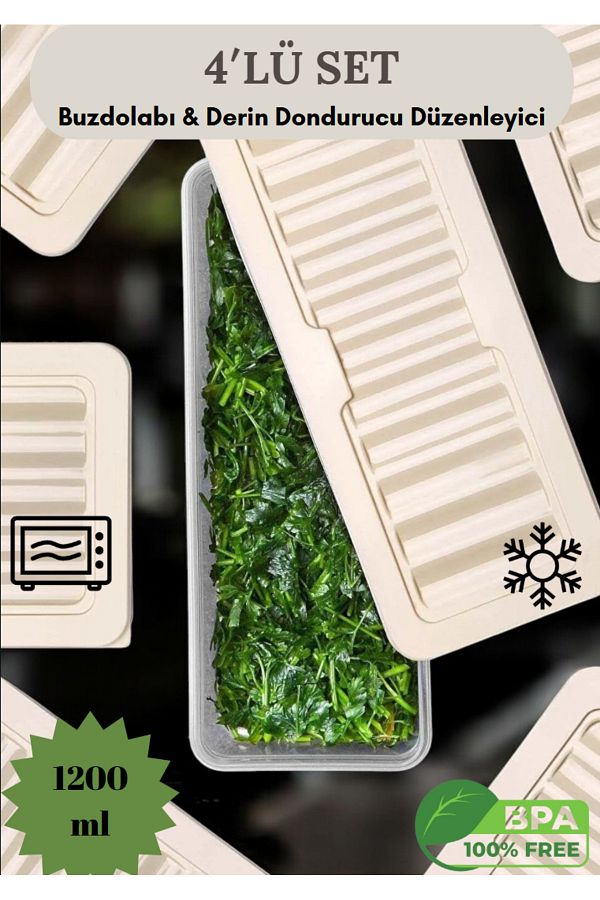 Flash Bazaar-4-Piece Fridge Organizer - Storage Container with Cream Lid for Microwave and Freeze 4 X 1170 ml 1