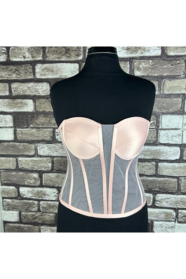 Metay Design Powder Colored Transparent Corset - Split Neck Model- Trendyol