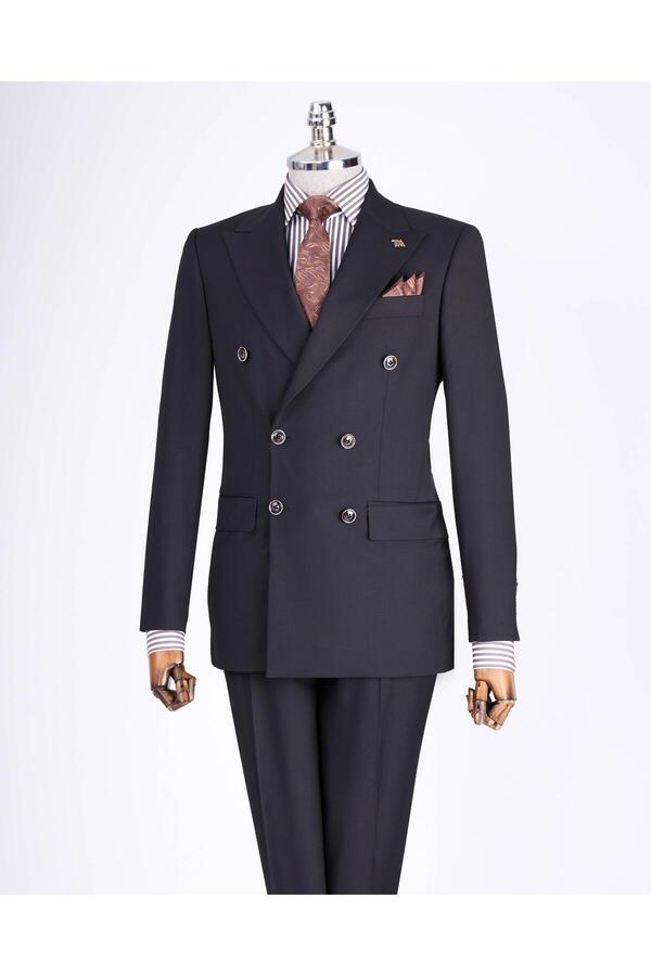 TerziAdemAltun Italian Style Slim Fit Double Breasted Jacket Pants Suit Black T13524