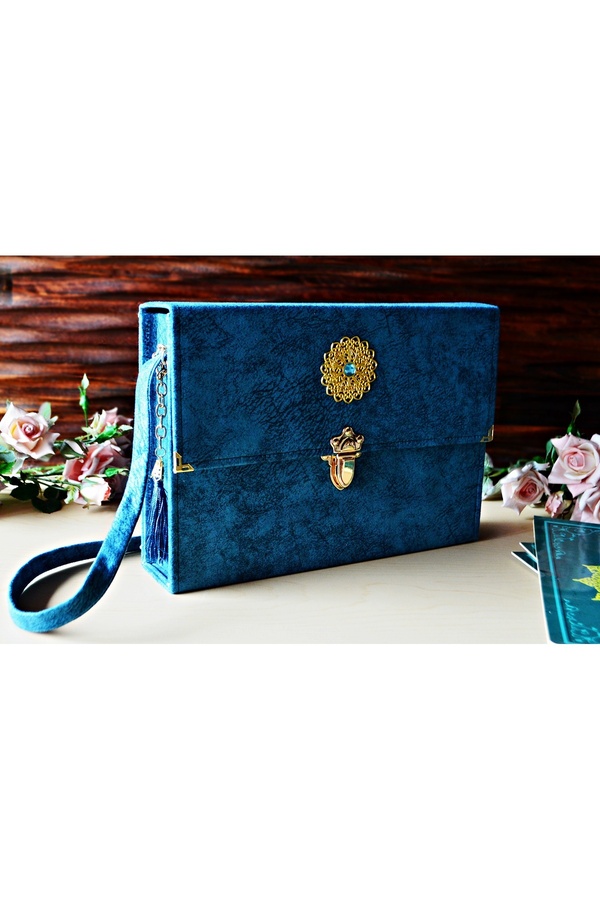 Medrese Kitab Evi Hatim Cüzü Hatim Seti 30 Cüz Cami Boy 35x25 Mavi Nubuk Çantalı Kadife Kuranı Kerim Sesli Dinleme