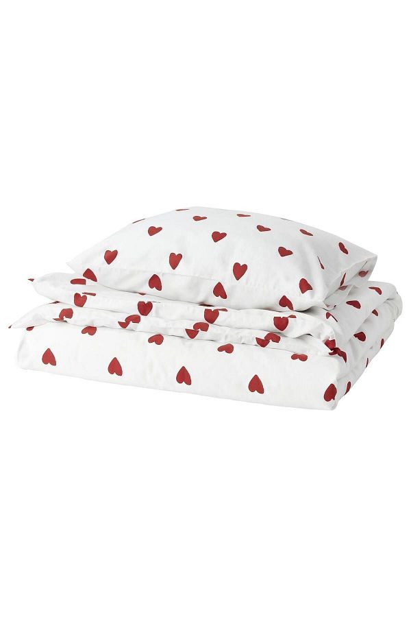 IKEA-Single Duvet Cover Set Heart Red-White 150X200/50X60 cm 100% Cotton 1