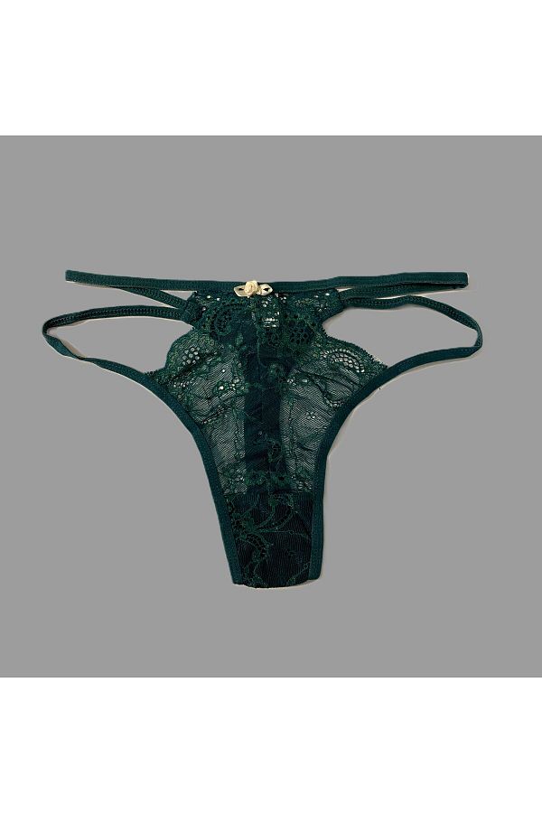 enmodaiçgiyim-Lace Women's Thong with Green Edge 1