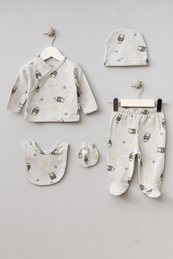 Bebitof Sevimli Penguen Desenli 5 Parça Yenidoğan Hastane Çıkışı Zıbın Seti