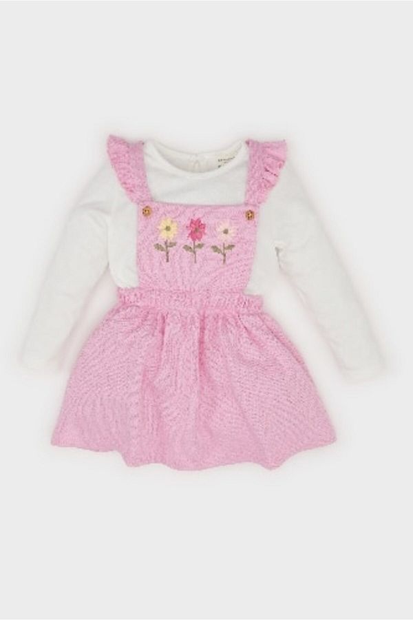 DeFacto-2-teiliges Baby-Set für Mädchen, Rundhalsausschnitt, lange Ärmel, Oberteil, Hosenträger, Salopet-Kleid D9326A525SP 1
