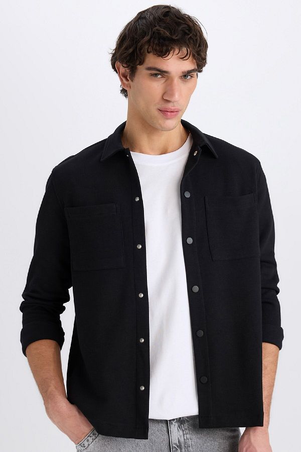 DeFacto-Normale Passform, einfarbiges Basic-Langarmshirt D8876AX25SP 1