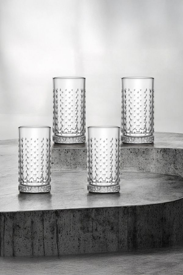 Vadi-Bianca Set of 4 Crystal Patterned Glass Soft Drink Glasses 466 ml - Stylish and Convenient 1