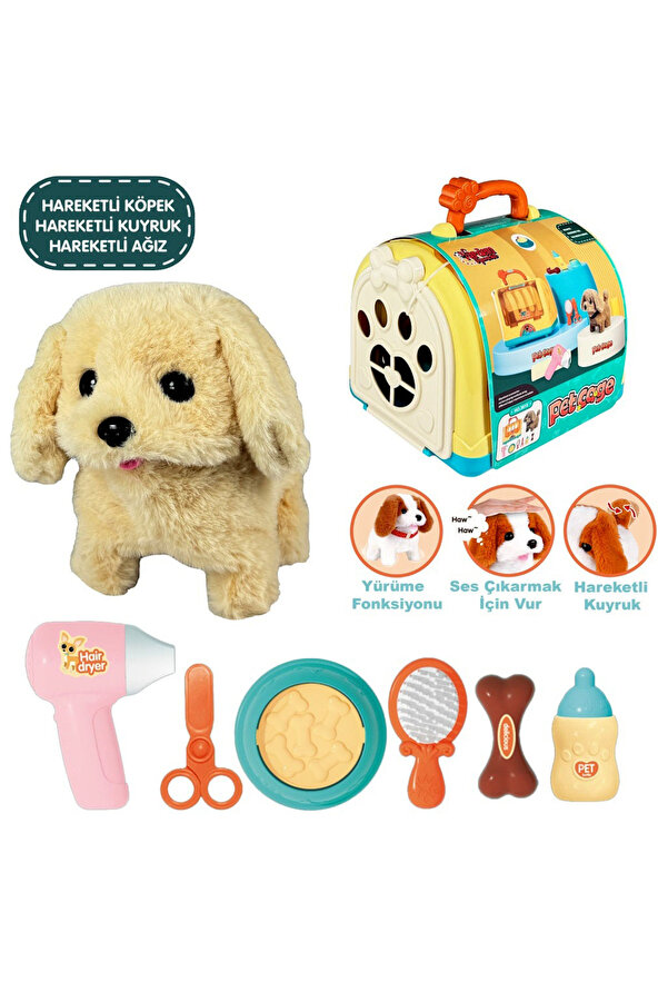 SAZE Jnd-3615 Taşıma Çantalı Hareketli Pilli Köpek Set (PET SHOP) Bol Aksesuarlı Oyuncak Köpek Pilli