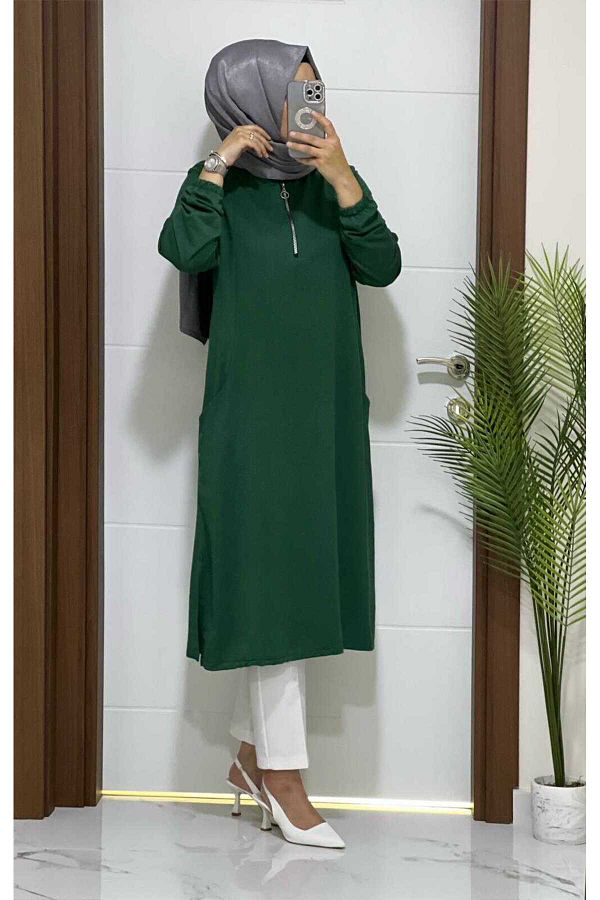 modasura-4242 K 45 Emerald Green Tunic - Zippered and Threaded 1