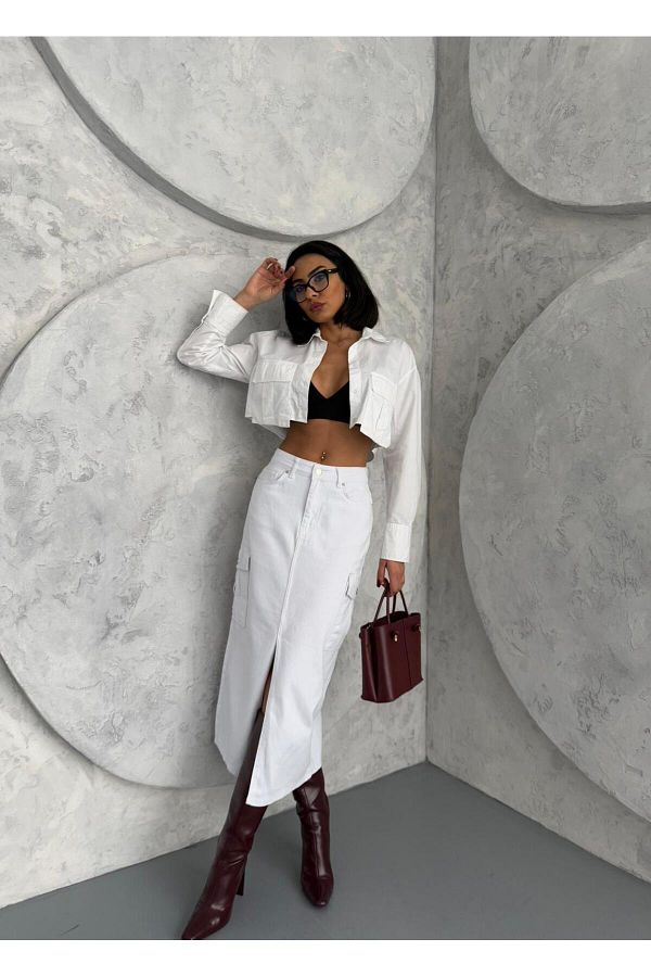 Zeo Basic-Front Slip White Skirt with Shipping Pocket 1