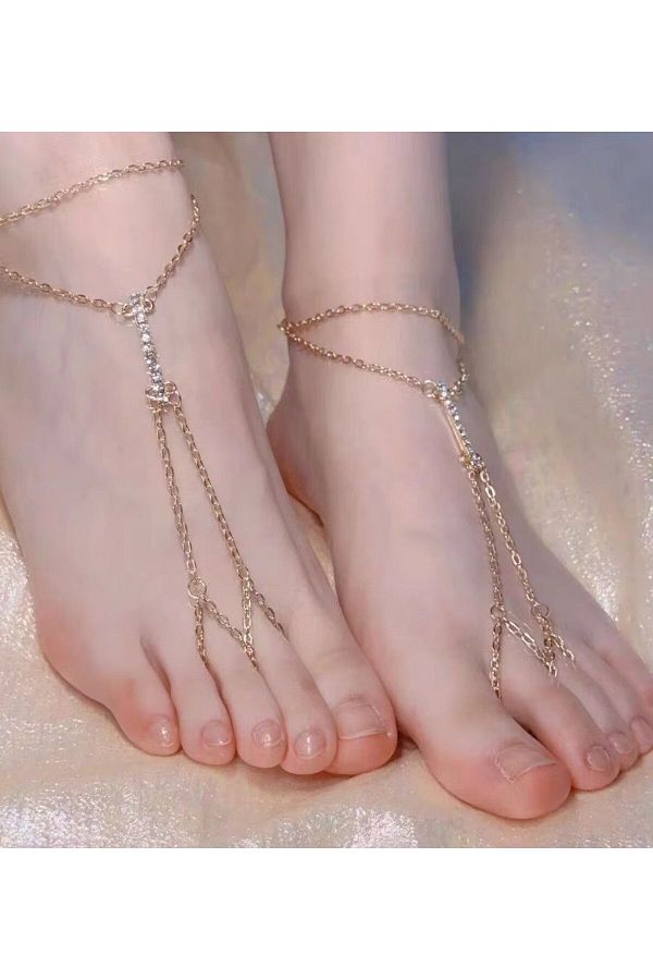 MODAMAYS-Double Anklet Stone Detailed Chain - 2 Pieces 1
