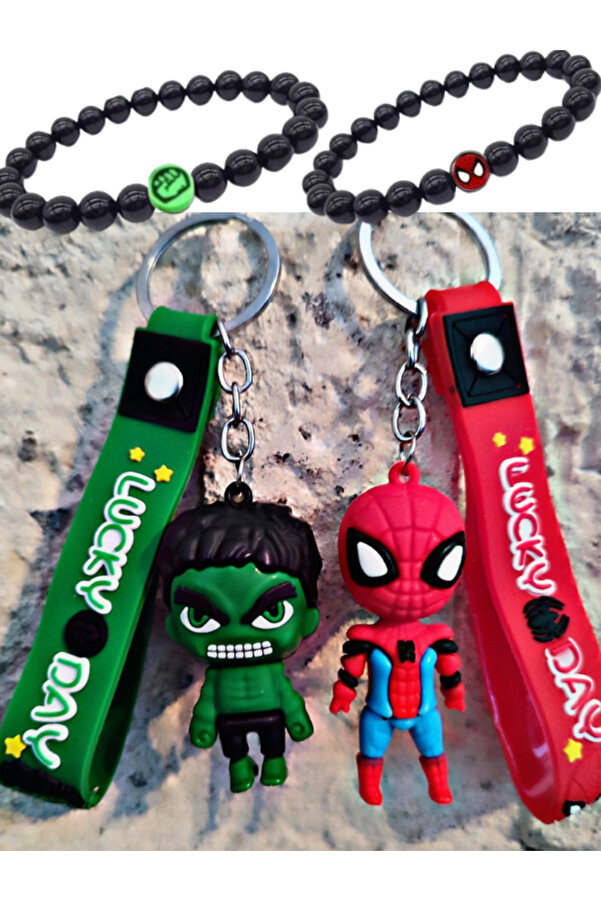 Black Point Spider Man and Green Giant Keychain and Bracelet Set - Trendyol