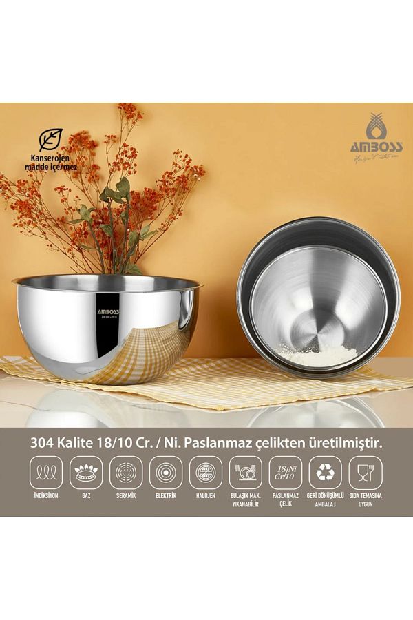 Amboss-Satin Stainless Steel 3 Piece Mixing Bowl - Multi-purpose Bowl SeT 1