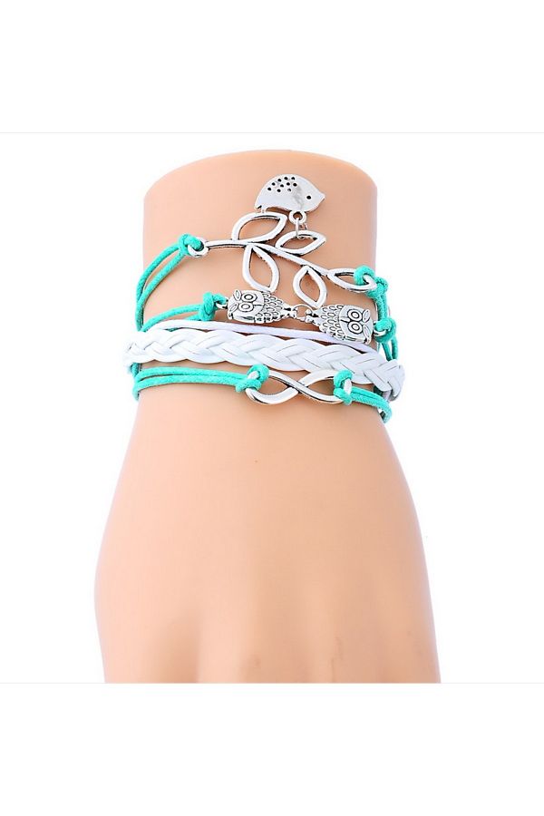 morlalem m-Women's White Waxed Cotton Bracelet - with Chain, Sparrow Owl Leaf Pattern, Endless Love 1