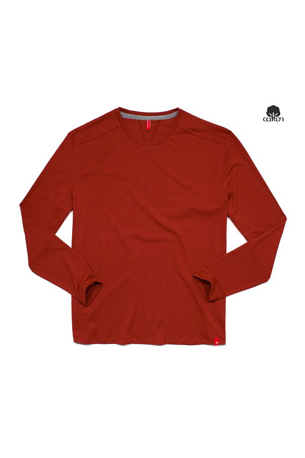 Cottonland-Colbert Men's Long Sleeve O Neck Unprinted Combed Cotton T-Shirt - Paprica 1