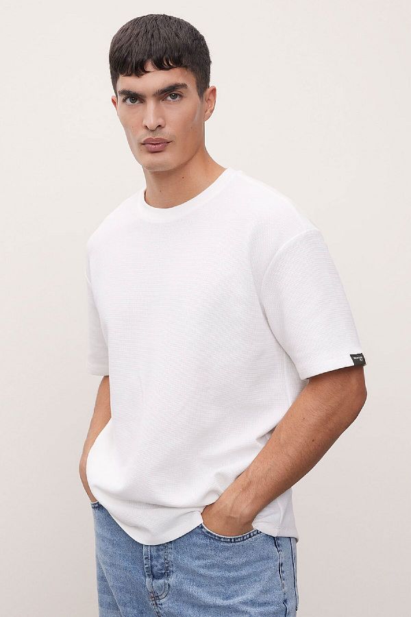 DeFacto-Comfort Regular Fit Relaxed Fit Crew Neck Waffle Fabric Cotton Short Sleeve Basic t Shirt 1