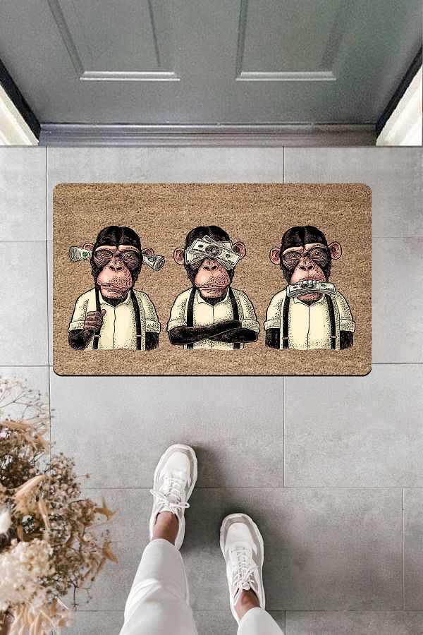 Dormot Home-High Quality Digital Printing with Dollar Monkey I Have Not Seen Heard I Don'T Know Door Front Mat 1