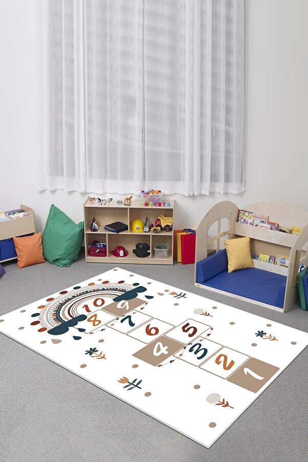 Confidence Home Makinede Yıkanabilir Kaymaz Taban Leke Tutmaz Seksek Desenli Bebek Ve Çocuk Halısı Oyun Matı