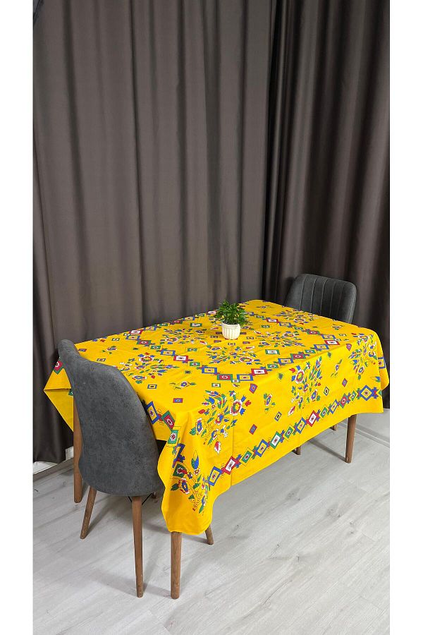 Sobe Hediyelik-Easy Clean Yellow Colored Chirping Chirping Hook Patterned Table Cloth 170X170 1