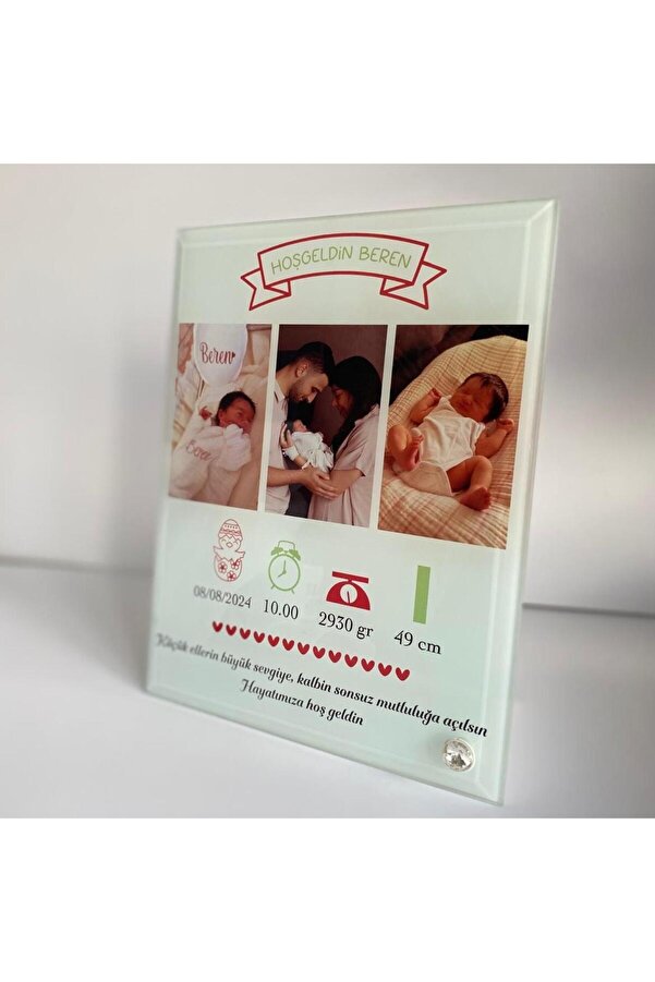 Dearens 3 Fotoğraf Ve Mesajlı Bebek Doğum Pano Cam Çerçeve