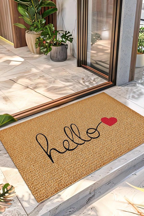 Decovetro-Colorful Hello Patterned Door Front Carpet Mat - 40 X 60 cm 1