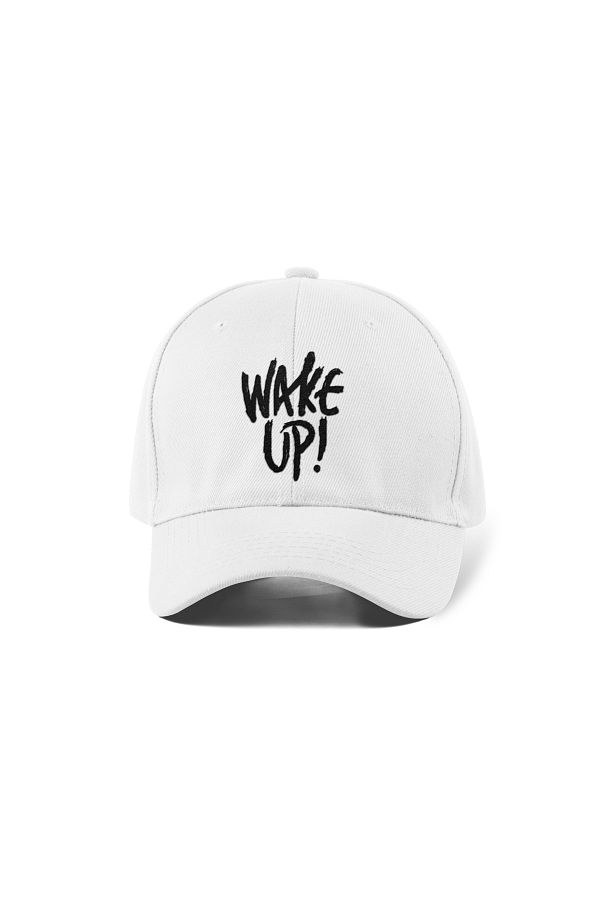 QUATEX-Wake Up Бродирана шапка – бяла 100% памук габардин унисекс модел 1