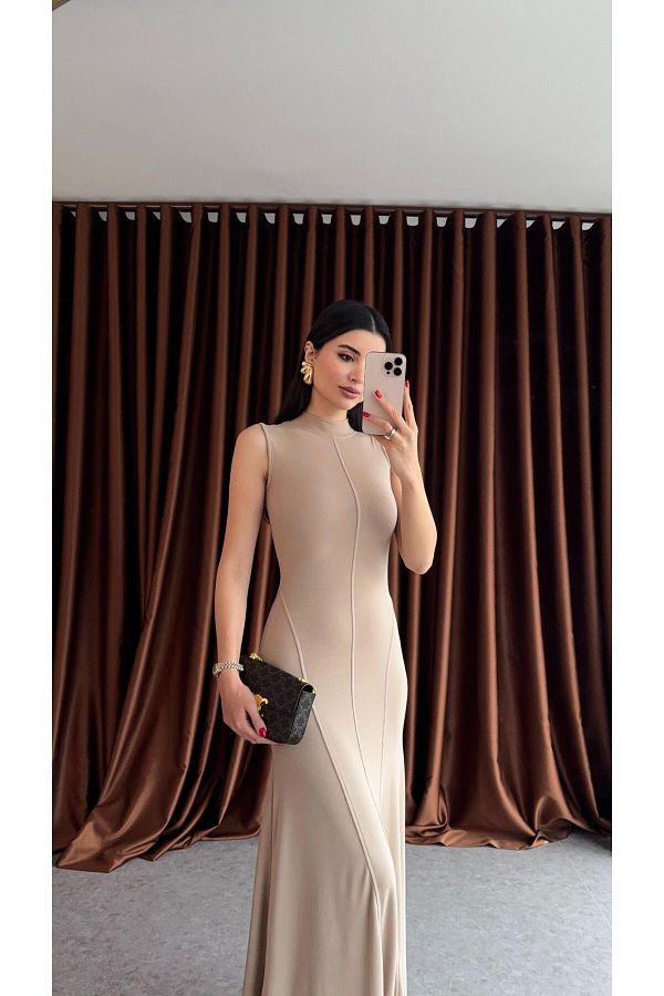 HAZELANNA-Rochie crem model Pește cu cusătură în față 1