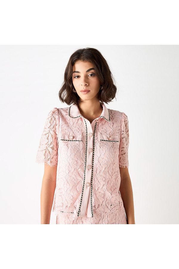 2Xtremz-Laced Collared Top With Button Placket 1