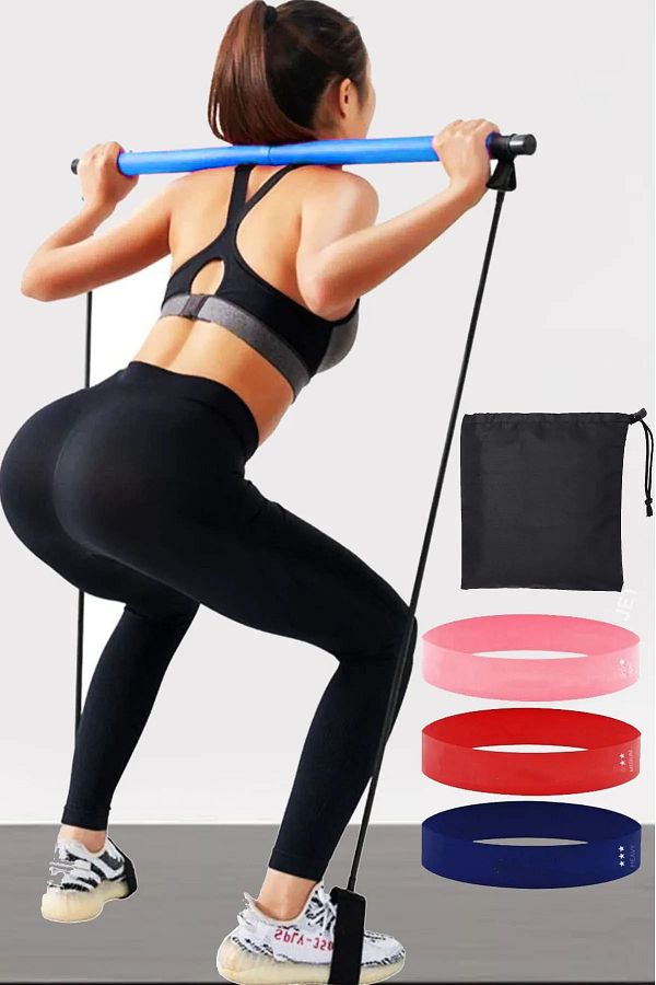 Jet-Pilates Studio Squat Set - Aerobic Band with Bar, Bar and Plates Bag Set of 3 1