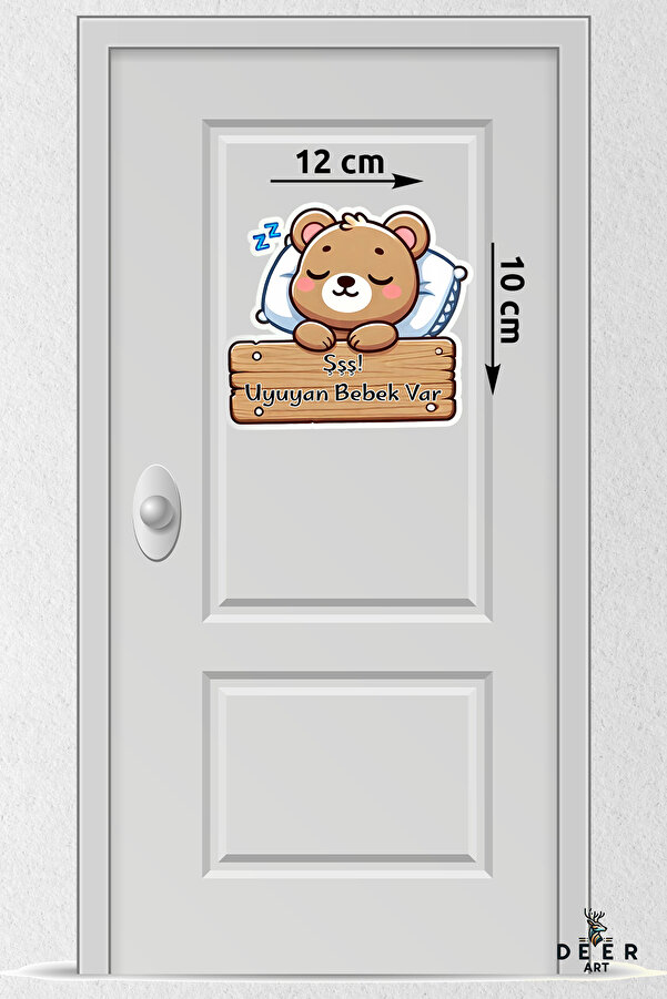 deer art Uyuyan Sevimli Ayıcık Sticker – Bebek ve Çocuklar İçin Sessizlik Hatırlatıcı Etiket