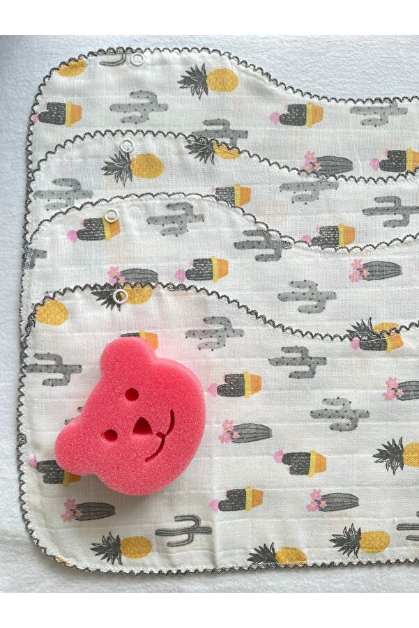 MASALBABY Müslin Çift Katlı Çıtçıtlı Mama Önlüğü Omuz Örtüsü Banyo Süngeri