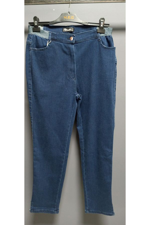 AKŞEN GİYİM-DIMENSIUNE MARE ȚESĂ DENIM BOL LICRA CU TALIE LATERILE SILVERY DETALET DE ANVELOC LUNGIME gleznă LEGENDĂ PANTALONI JEAN 1