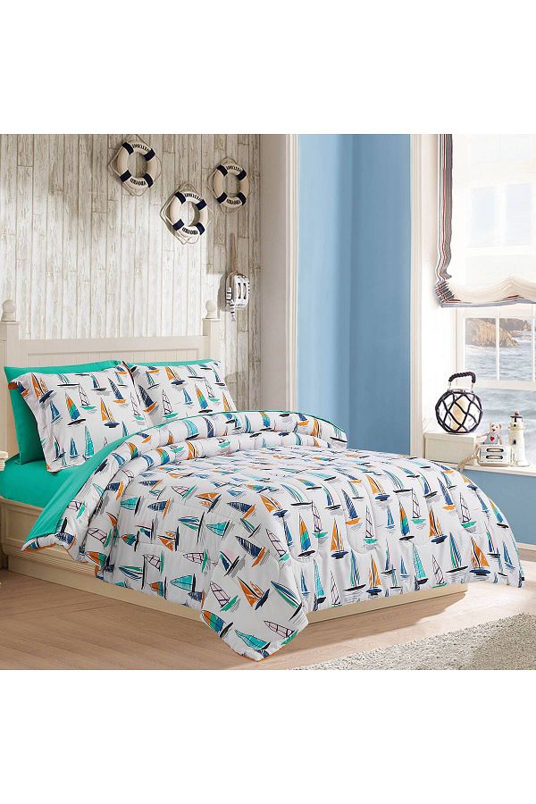 Orange Bed & Bath-Kids Zone | Single  Size Comforter Set 7 Pieces 228 × 193 cm - Aqua 1