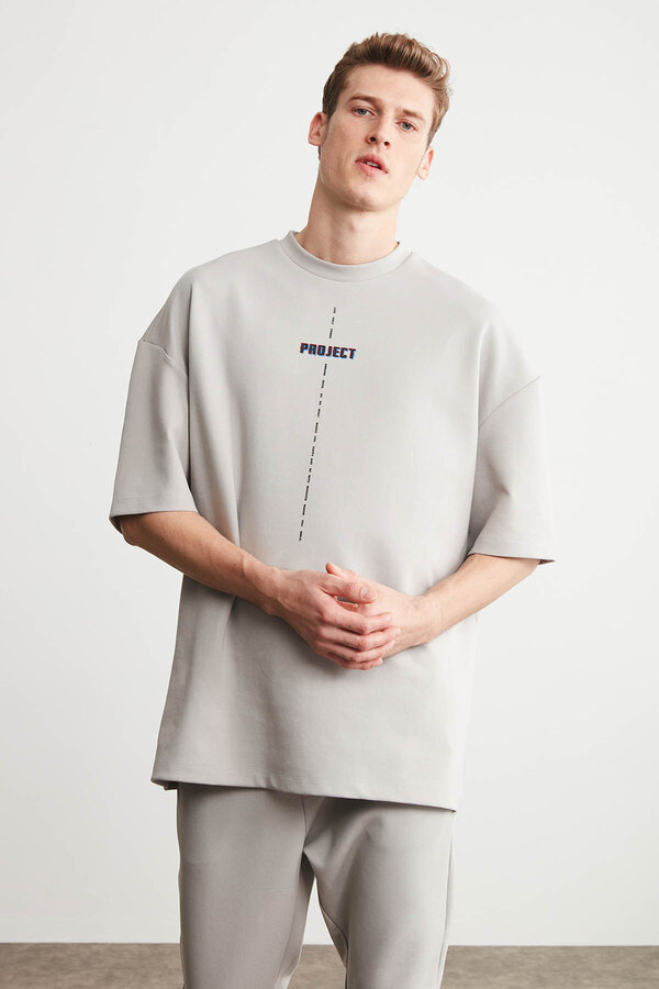 GRIMELANGE-Project Men - Crew Neck Grey Oversize T-shirt 100% οργανικό βαμβάκι 1