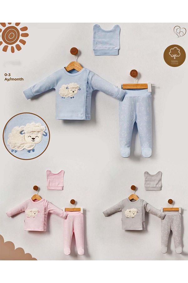 MYZİ STORE-3-Piece Organic Cotton Baby and Lamb Outfit Set for Newborn Hospital 1