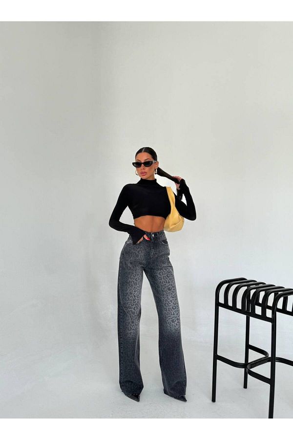 DENİKK-Trend Leopard Patterned Custom Design Baggy Jean Palazzo Pants 1