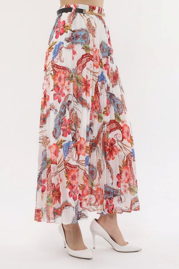 sehatex-Pleated Chiffon Skirt - Patterned, Elastic Waist and Lined Qys 1