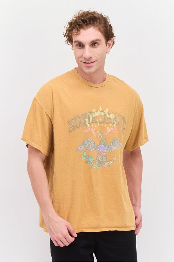Vintage Supply-Men Crew Neck Short Sleeve Graphic Print T Shirt, Brown 1