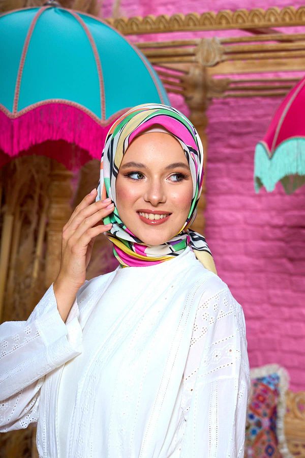 İpekhan-Marrakech Koleksiyon Soft Eşarp Yeşil Pembe 1199-01 1