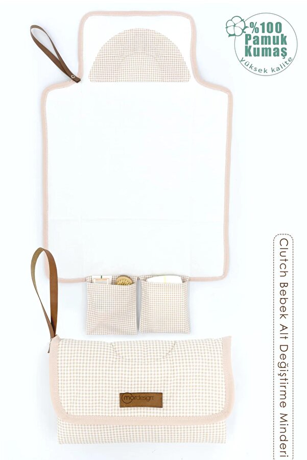 mordesign Bebek Çanta Alt Açma Minderi, Alt Değiştirme Pedi, Taşınabilir Bakım Çantası, Clutch Seri,kahverengi