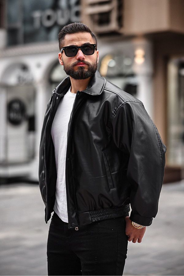 BASEL.CO-New Season Vintage Oversize Loose Fit Leather Jacket 1