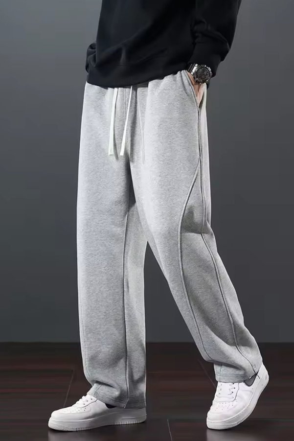 SALIENDO Men's Grey Wide-Leg Baggy Core Three-Thread Sweatpants