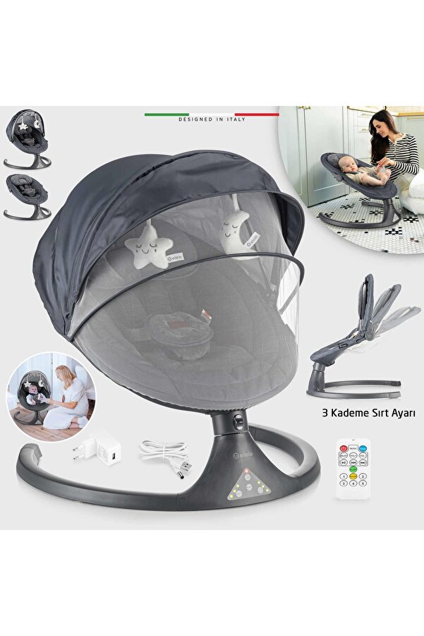 Elele Dormire 2 Elektrikli Otomatik Sallanan Kademeli Ana Kucağı Antrasit