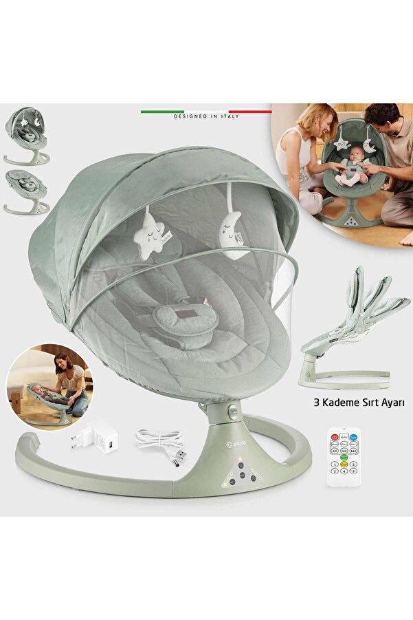 Elele Dormire 2 Elektrikli Otomatik Sallanan Kademeli Ana Kucağı Yeşil